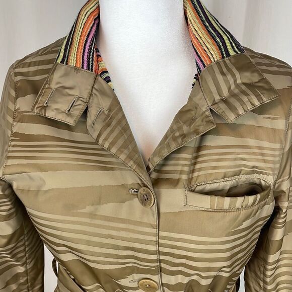 Sport Missoni Tan Wood Grain Printed Belted Lightweight Puffer Jacket sz 42 / US - Picture 7 of 12